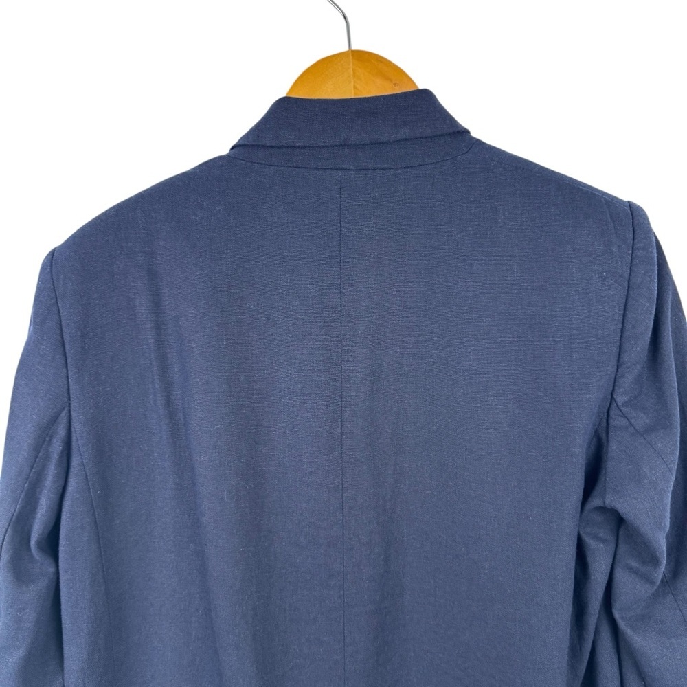 Zara Navy Blue Linen Blend Open Front Blazer Jacket Size Medium Striped Lining - Picture 10 of 16